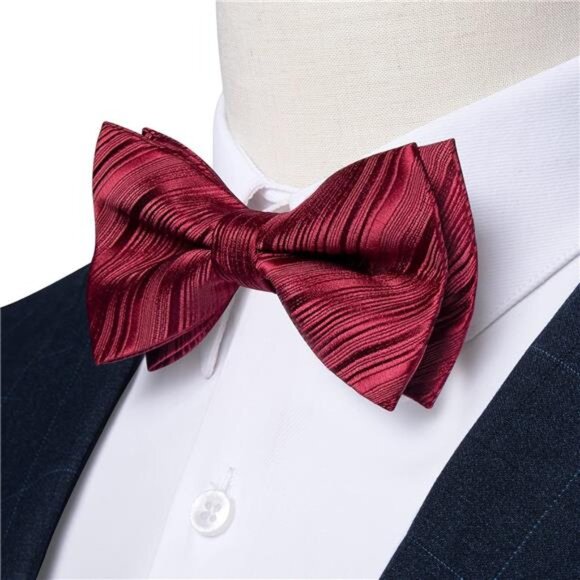 Pre-Tied Bow Ties for Men Burgundy Striped - Picture 3 of 7